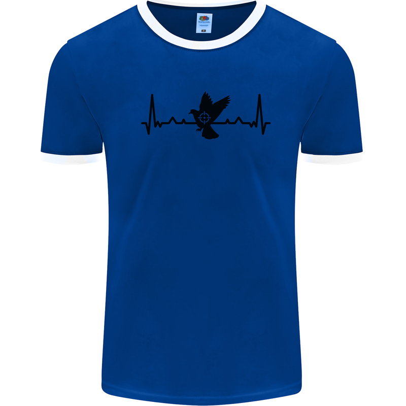 Pigeon Hunting Heart Beat ECG Hunter Mens White Ringer T-Shirt Royal Blue/White