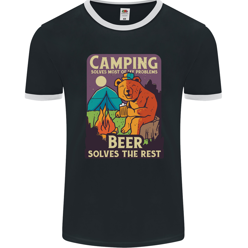 Camping Solves Most of My Problems Funny Mens Ringer T-Shirt FotL Black/White