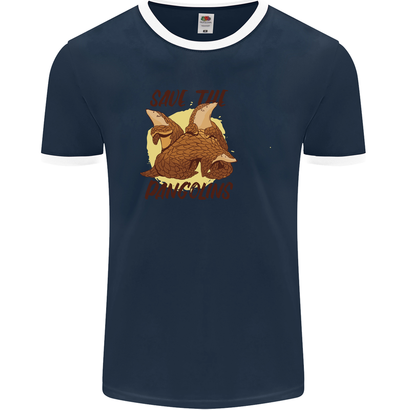 Save the Pagolins Environment Endangered Mens Ringer T-Shirt FotL Navy Blue/White