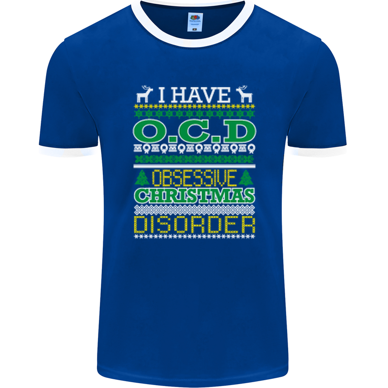 OCD Obsessive Christmas Disorder Mens Ringer T-Shirt FotL Royal Blue/White