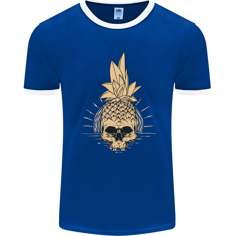 Pineapple Skull Gothic Biker Surfing Mens Ringer T-Shirt FotL Royal Blue/White