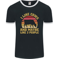 I Like Cows & 3 People Funny Sarcastic Slogan Mens Ringer T-Shirt FotL Black/White