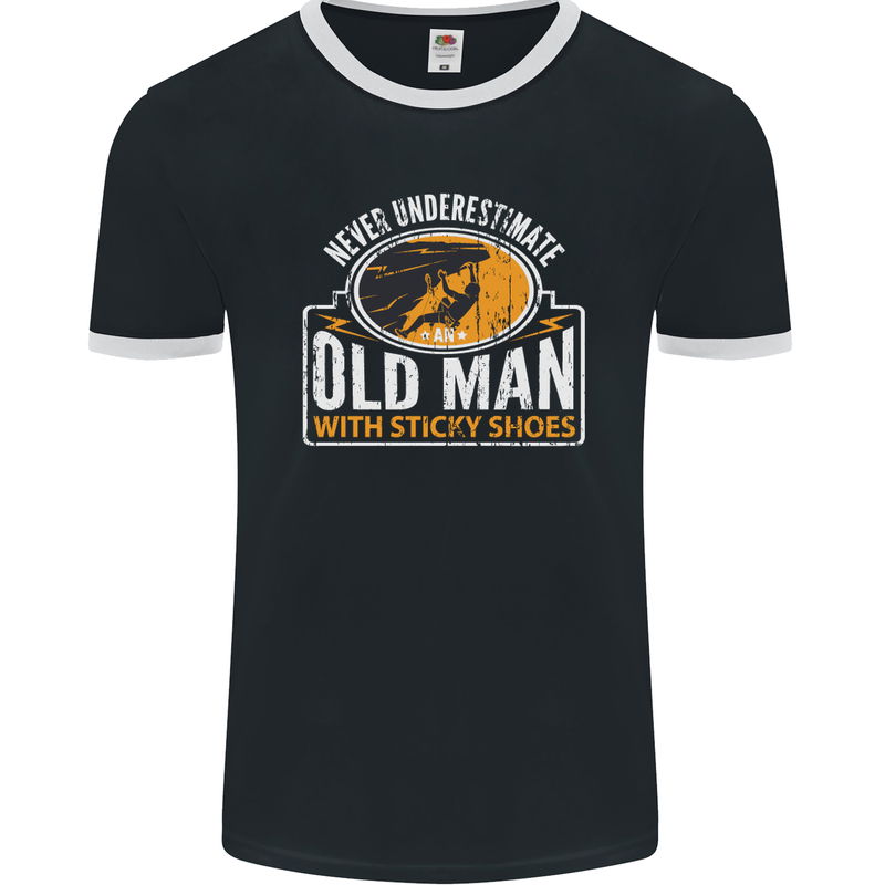 Old Man With Sticky Shoes Climbing Climber Mens Ringer T-Shirt FotL Black/White