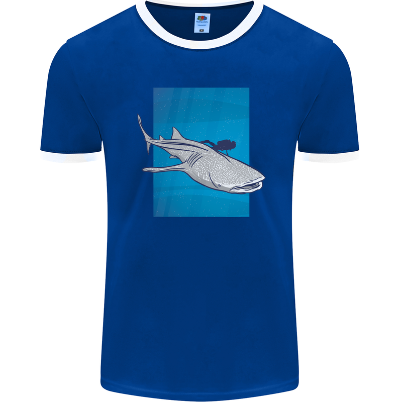 A Whale Shark and Scuba Diver Mens Ringer T-Shirt FotL Royal Blue/White