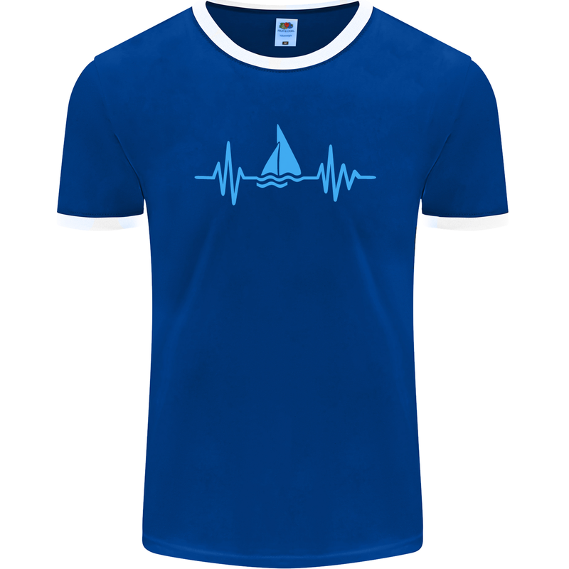 Pulse Sailing Sailor Boat Funny Captain ECG Mens Ringer T-Shirt FotL Royal Blue/White