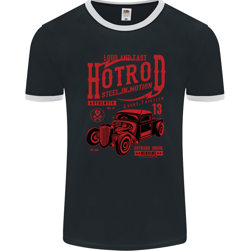 Hotrod Steel in Motion Hot Rod Dragster Car Mens Ringer T-Shirt FotL Black/White