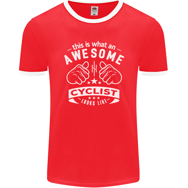 Awesome Cyclist Looks Like This Cycling Mens Ringer T-Shirt FotL Red/White