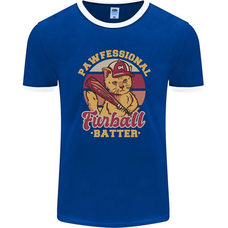 Funny Baseball Cat Furball Batter Mens Ringer T-Shirt FotL Royal Blue/White