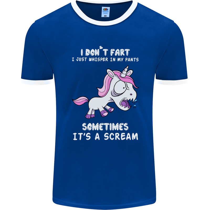 Unicorn I Don't Fart Funny Farting Farter Mens Ringer T-Shirt FotL Royal Blue/White