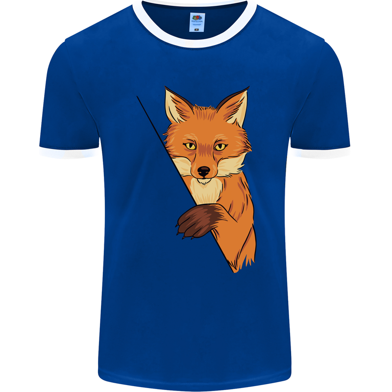 An Orange Fox Illustration Mens Ringer T-Shirt FotL Royal Blue/White