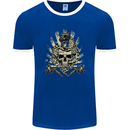 Tattoo Skull Snake Tattooist Biker Gothic Mens Ringer T-Shirt FotL Royal Blue/White