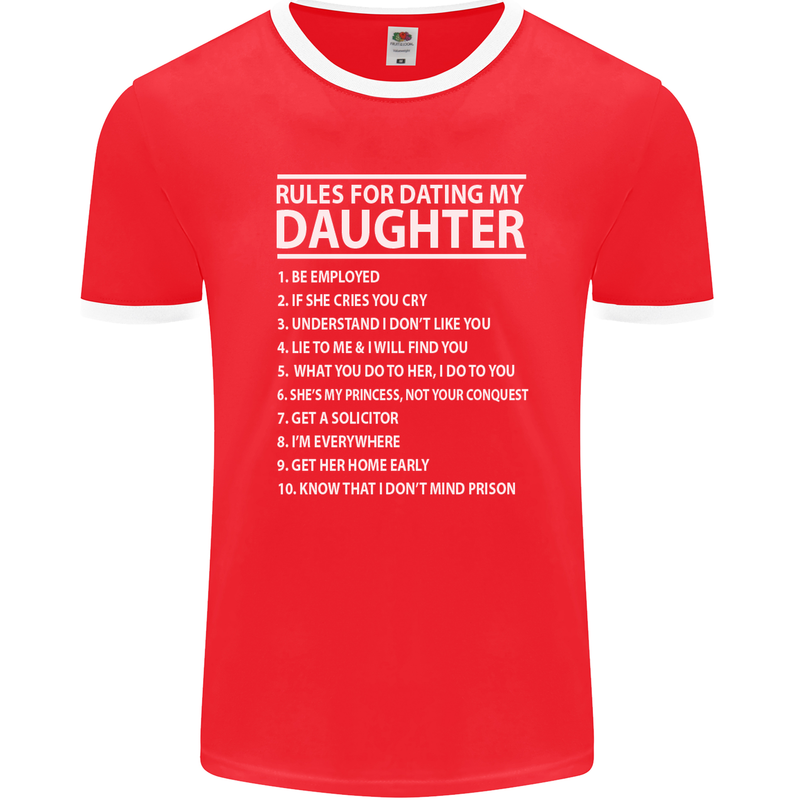 Rules for Dating My Daughter Father's Day Mens Ringer T-Shirt FotL Red/White