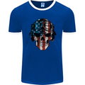 USA Flag Biker Skull Motorcycle Motorbike Mens Ringer T-Shirt FotL Royal Blue/White