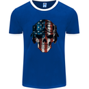 USA Flag Biker Skull Motorcycle Motorbike Mens Ringer T-Shirt FotL Royal Blue/White