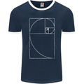 Fibonacci Spiral Golden Geometry Maths Mens Ringer T-Shirt FotL Navy Blue/White