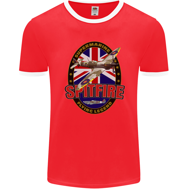 Supermarine Spitfire Flying Legend Mens Ringer T-Shirt FotL Red/White