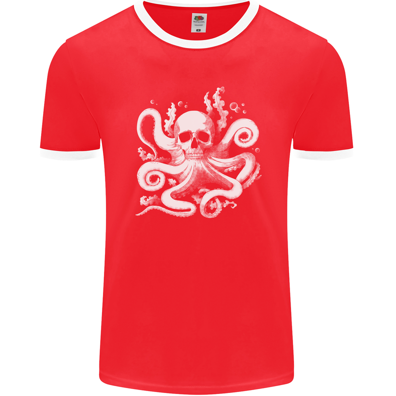 A Cthulhu Kraken Octopus Mythology Mens Ringer T-Shirt FotL Red/White