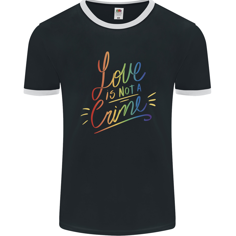 Love is Not a Crime LGBT Gay Awareness Mens Ringer T-Shirt FotL Black/White