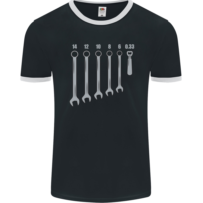 Beer Spanners Funny Mechanic Alcohol DIY Mens Ringer T-Shirt FotL Black/White