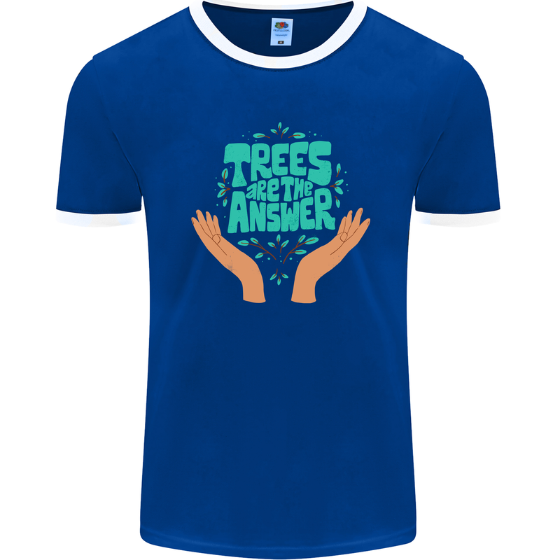 Climate Change Trees Are the Answer Mens Ringer T-Shirt FotL Royal Blue/White