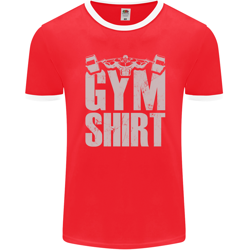 Gym Training Top Bodybuilding Weightlifting Mens Ringer T-Shirt FotL Red/White