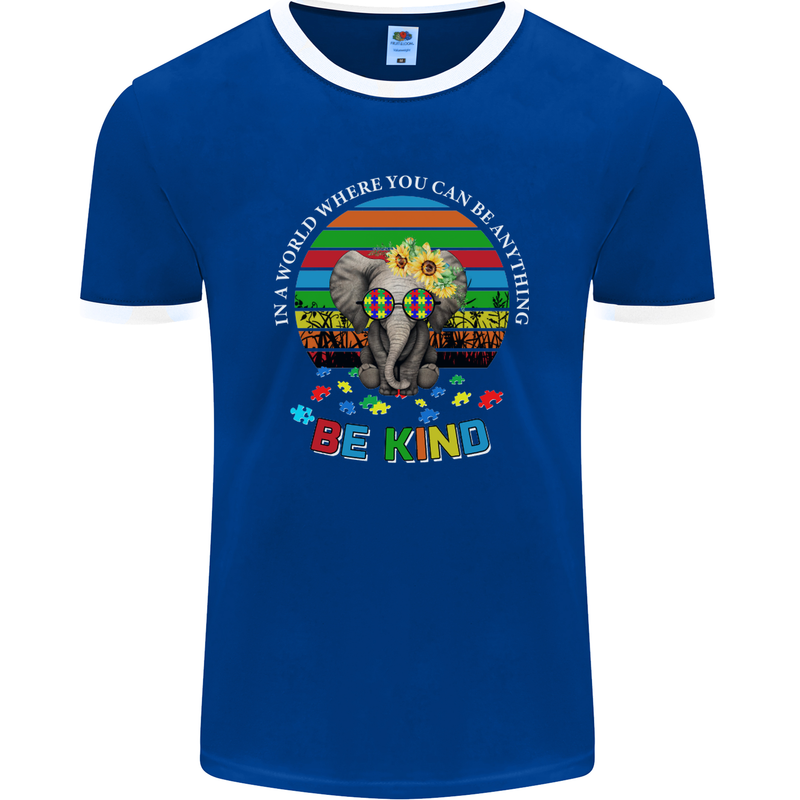 Be Kind Elephant Autism Autistic Mens Ringer T-Shirt FotL Royal Blue/White