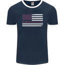Breast Cancer Awareness USA Flag Mens Ringer T-Shirt FotL Navy Blue/White