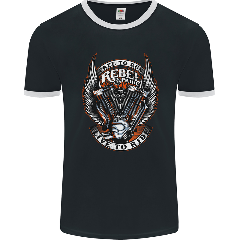 Rebel and Pride Motorcycle Motorbike Biker Mens Ringer T-Shirt FotL Black/White