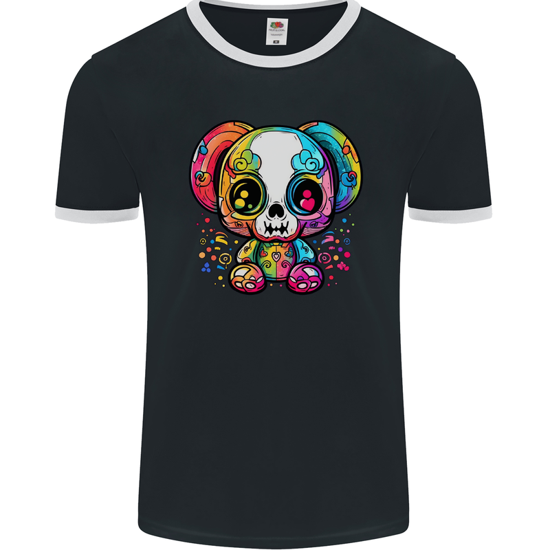 A Cute Teddy Bear Demon Skull Mens Ringer T-Shirt FotL Black/White