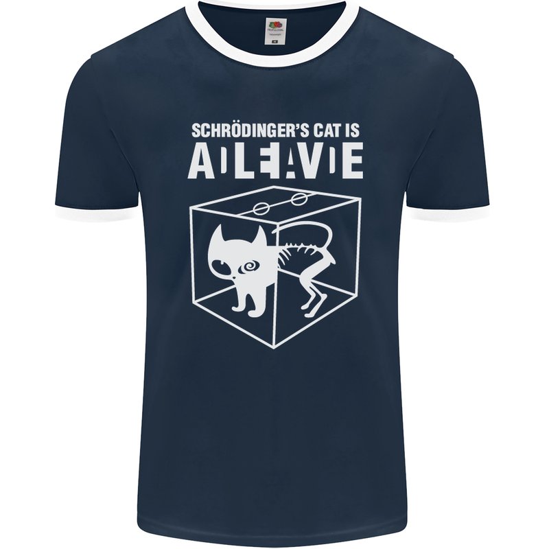 Schrodinger's Cat Science Geek Nerd Mens Ringer T-Shirt FotL Navy Blue/White