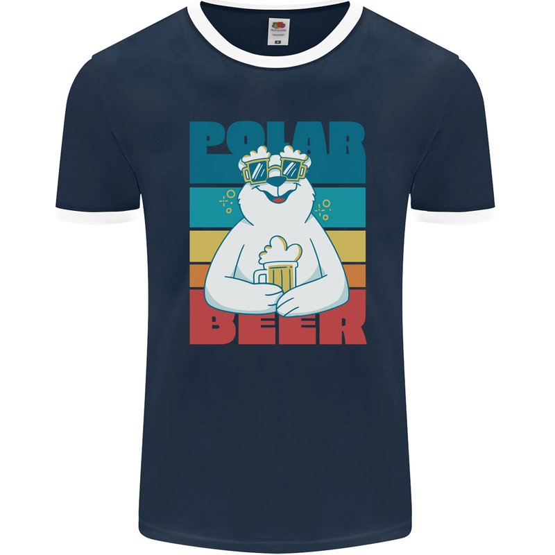 Polar Beer Funny Bear Alcohol Play on Words Mens Ringer T-Shirt FotL Navy Blue/White