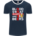 Blood Sweat Rugby and Beers England Funny Mens Ringer T-Shirt FotL Navy Blue/White