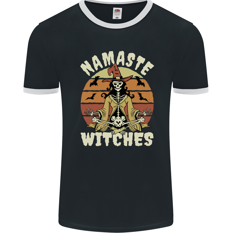 Namaste Witches Funny Halloween Mens Ringer T-Shirt FotL Black/White