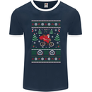Cycling Santa Claus Christmas Cyclist Mens Ringer T-Shirt FotL Navy Blue/White