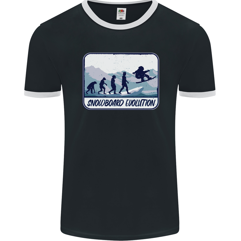 Snowboarding Evolution Funny Snowboarder Mens Ringer T-Shirt FotL Black/White