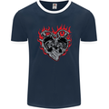 Biker Heart Motorbike Motorcycle Mens Ringer T-Shirt FotL Navy Blue/White