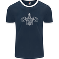 Spartan Biker Motorbike Motorcycle Mens Ringer T-Shirt FotL Navy Blue/White