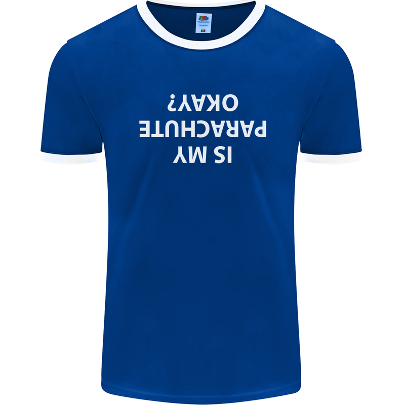 Is My Parachute Okay? Skydiving Para 1 2 3 Mens Ringer T-Shirt FotL Royal Blue/White