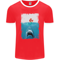 Funny Shark Parody Scuba Diving Fishing Mens Ringer T-Shirt FotL Red/White