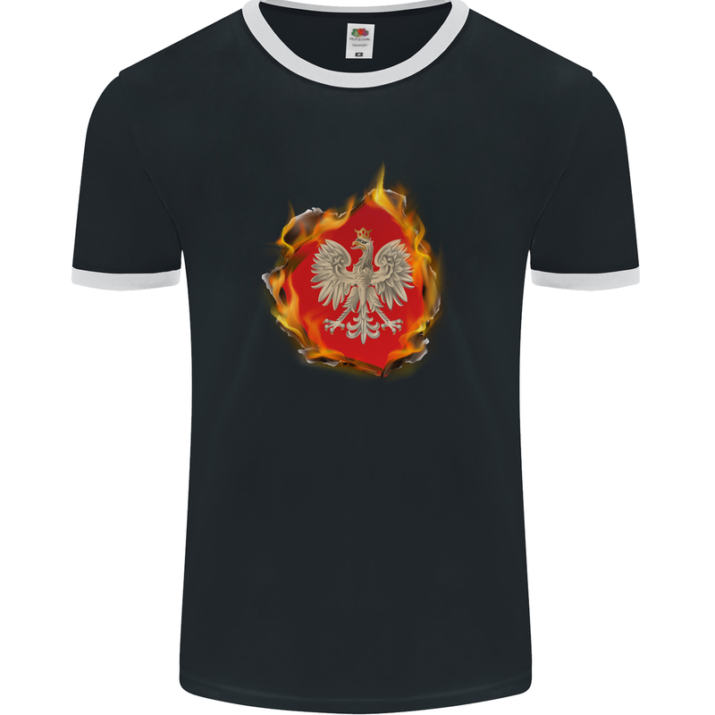 The of Polish Flag Fire Effect Poland Mens Ringer T-Shirt FotL Black/White