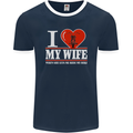 I Heart My Wife Motorbike Biker Motorcycle Mens Ringer T-Shirt FotL Navy Blue/White