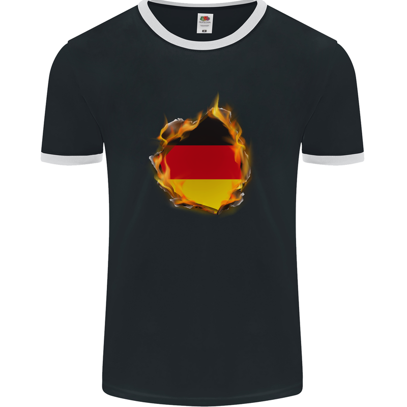 The German Flag Fire Effect Germany Mens Ringer T-Shirt FotL Black/White