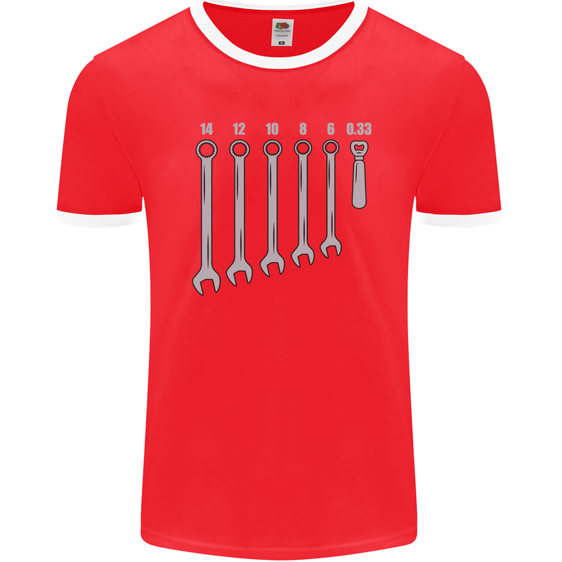 Beer Spanners Funny Mechanic Alcohol DIY Mens Ringer T-Shirt FotL Red/White