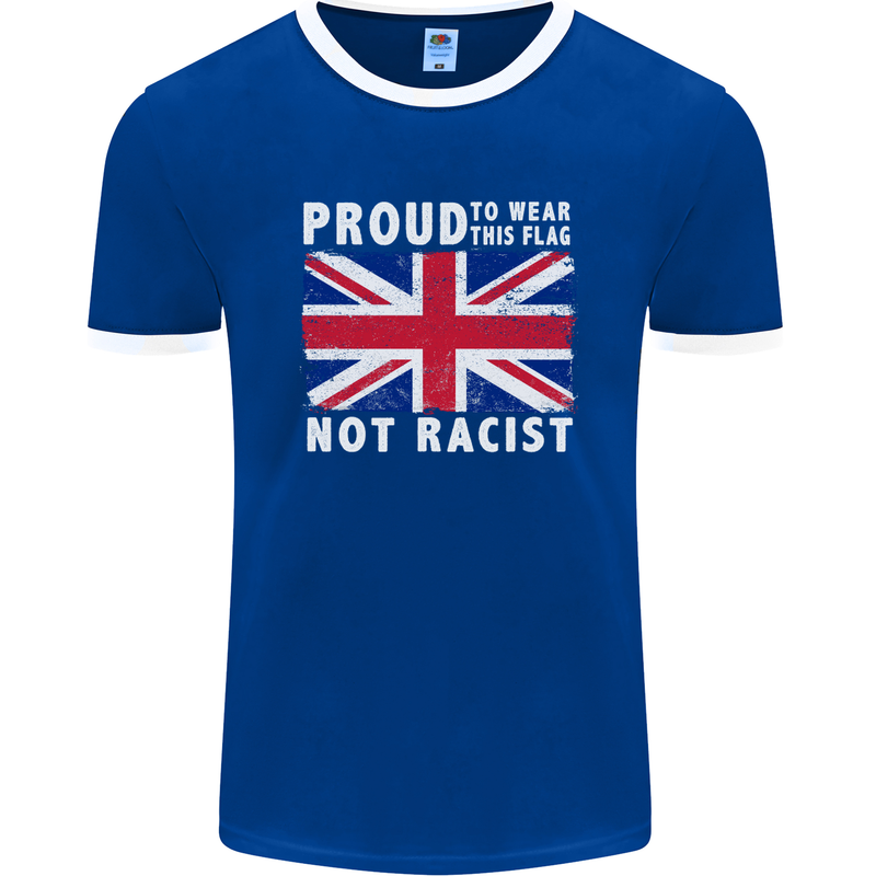 Proud to Wear Flag Not Racist Union Jack Mens Ringer T-Shirt FotL Royal Blue/White