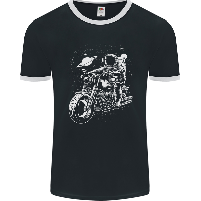 Space Biker Astronaut on a Motorcycle Space Mens Ringer T-Shirt FotL Black/White