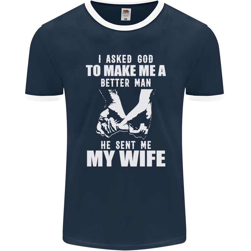 Husband & Wife Wedding Anniversary God Mens Ringer T-Shirt FotL Navy Blue/White