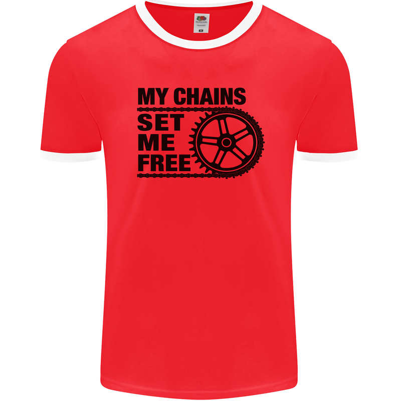 My Chains Set Me Free Cycling Cyclist Bike Mens Ringer T-Shirt FotL Red/White