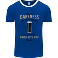 Hellow Darkness My Old Friend Funny Alcohol Mens White Ringer T-Shirt Royal Blue/White