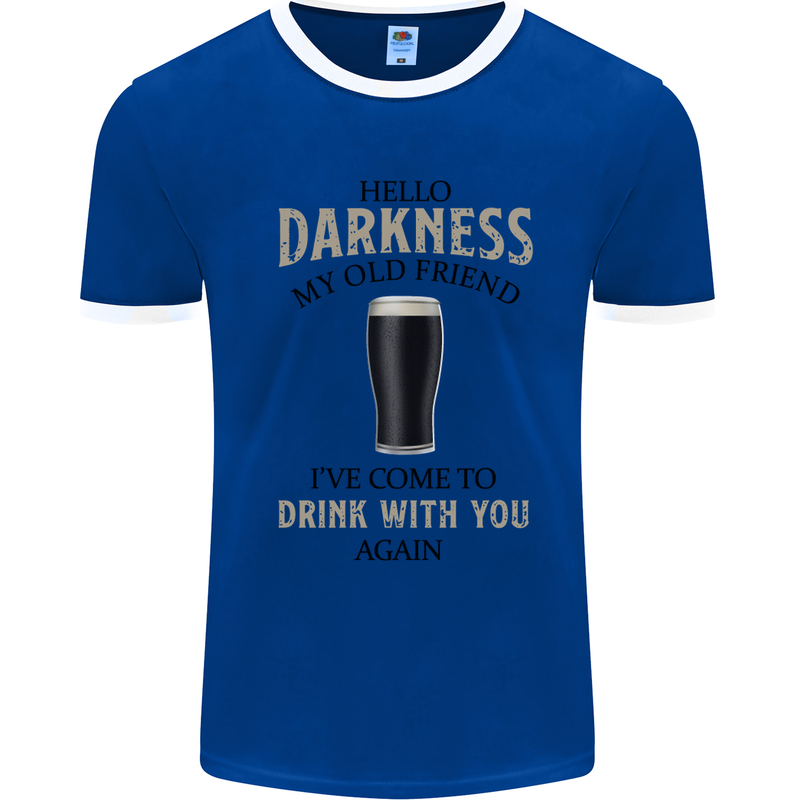 Hellow Darkness My Old Friend Funny Alcohol Mens White Ringer T-Shirt Royal Blue/White