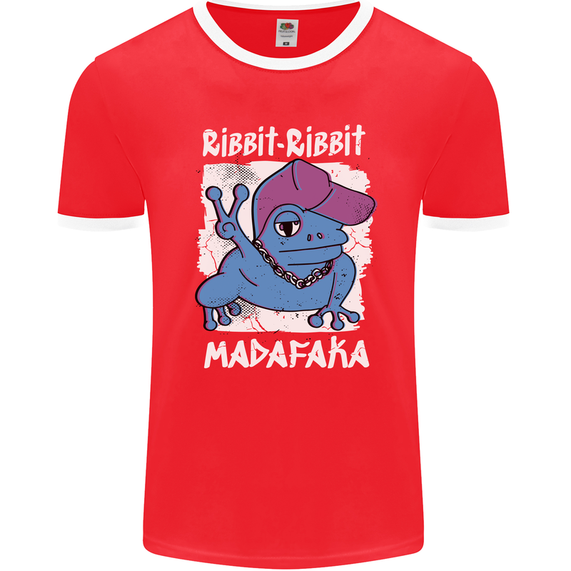 Ribbit Madafaka Funny Gangster Frog Mens Ringer T-Shirt FotL Red/White
